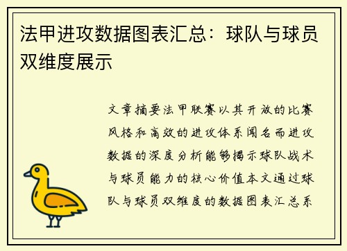 法甲进攻数据图表汇总：球队与球员双维度展示