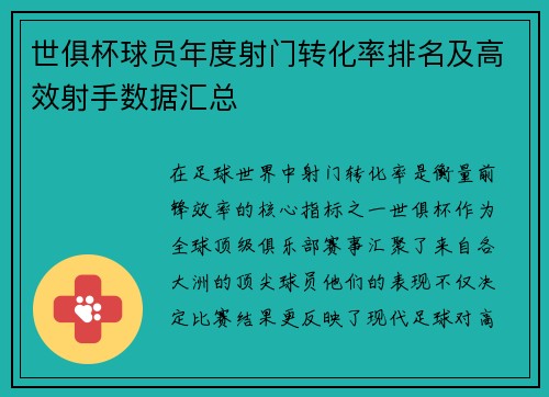 世俱杯球员年度射门转化率排名及高效射手数据汇总